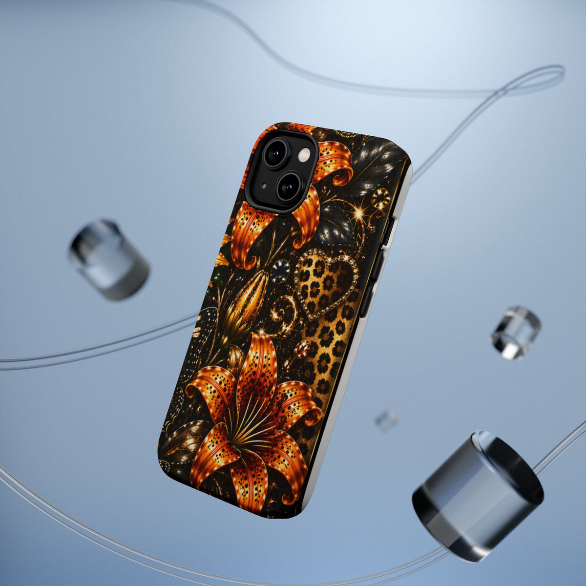 Floral Leopard Phone Case — Orange Lily Magnetic Impact-Resistant