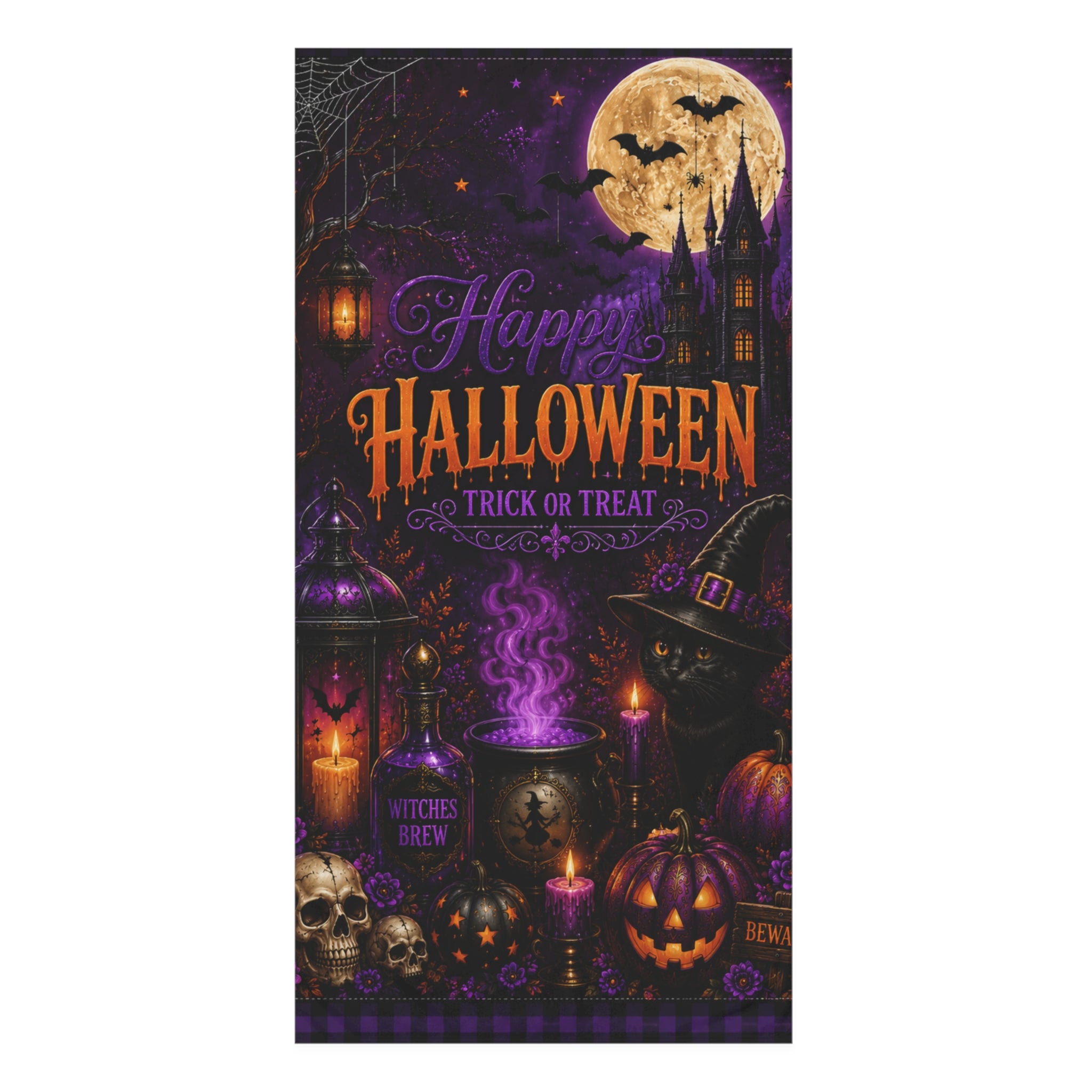Halloween Trick or Treat Bath Towel | Dark Gothic Halloween Bathroom Decor