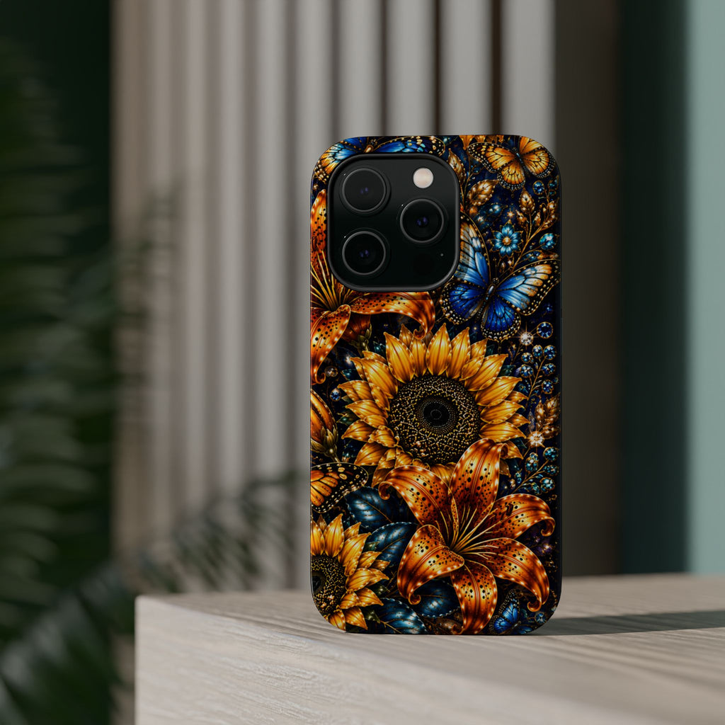 Sunflower & Blue Butterfly Magnetic Impact Phone Case