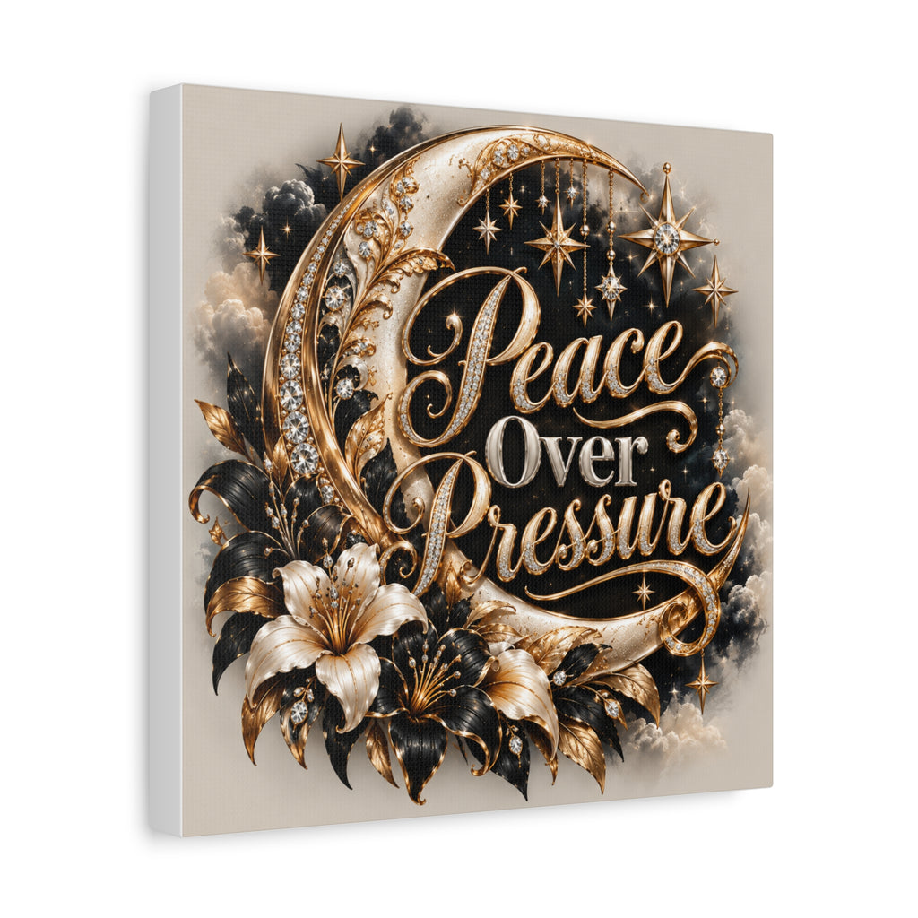 Peace Over Pressure™ Luxury Celestial Wall Art Canvas | Black, Gold & Cream Inspirational Home Décor