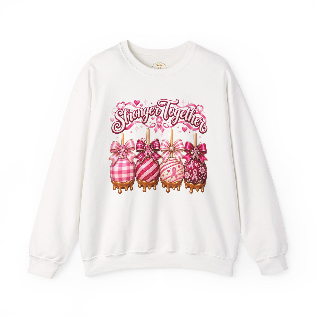 Stronger Together Sweatshirt – Pink Ribbon Candy Hearts Crewneck
