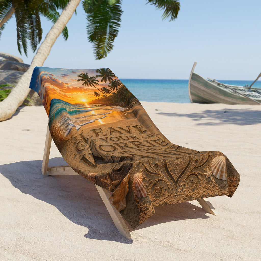 Leave Your Worries In The Sand | Luxury Beach Towel | Coastal Serenity Collection