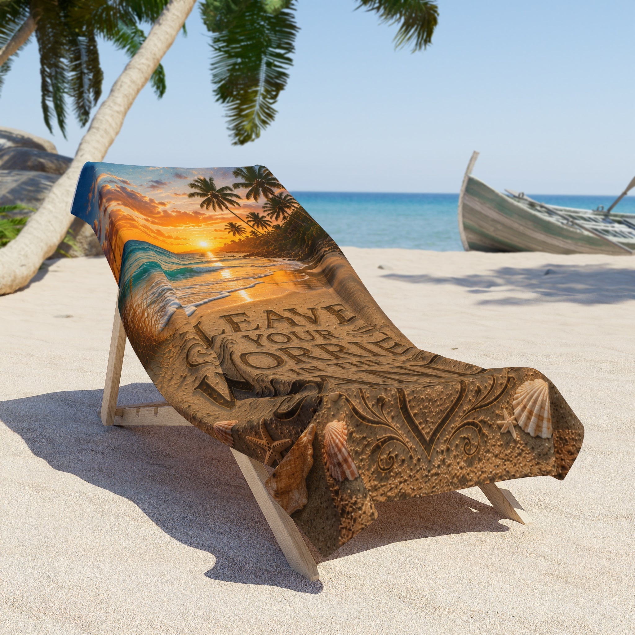 Leave Your Worries In The Sand | Luxury Beach Towel | Coastal Serenity Collection