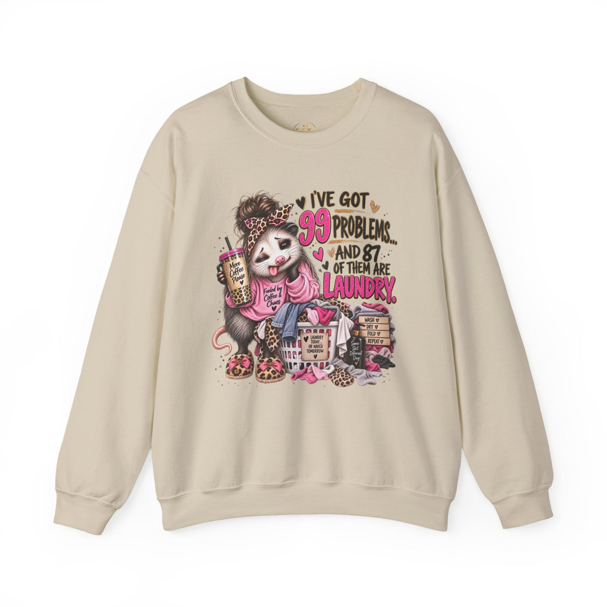 99 Problems & 87 Are Laundry Sweatshirt – Funny Laundry Opossum Crewneck
