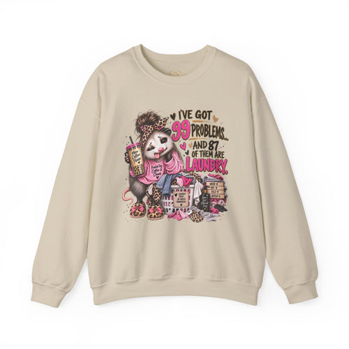 99 Problems & 87 Are Laundry Sweatshirt – Funny Laundry Opossum Crewneck
