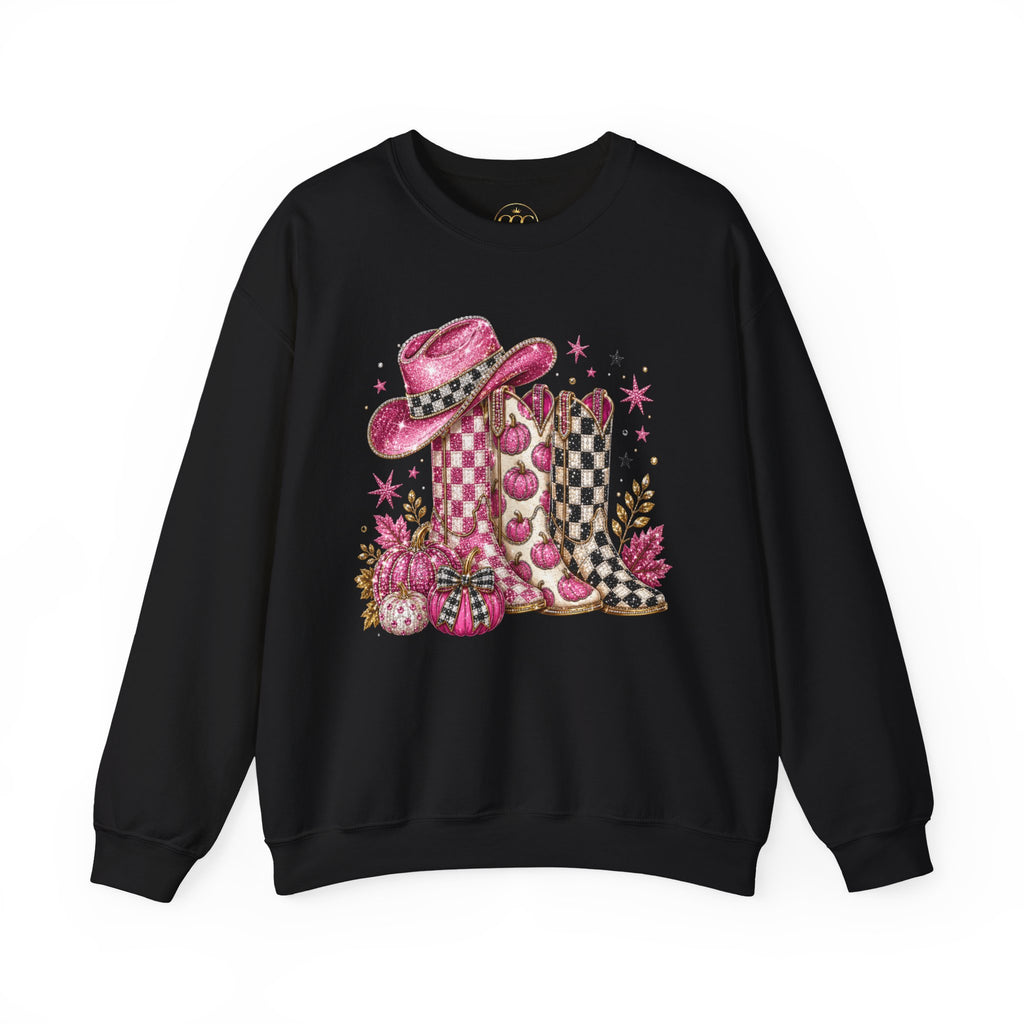 Cowgirl Cowboy Boots & Hat Sweatshirt — Pink Western Graphic Crewneck