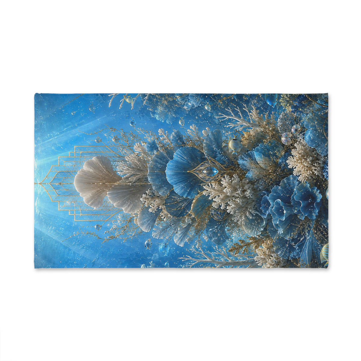 Underwater Coral Garden Hand Towel — Blue Ocean Seashell Bath Accent