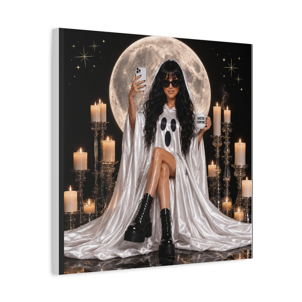 Personalized Ghosted Everyone Moon Portrait Canvas – Custom 20″ × 20″ Wall Art