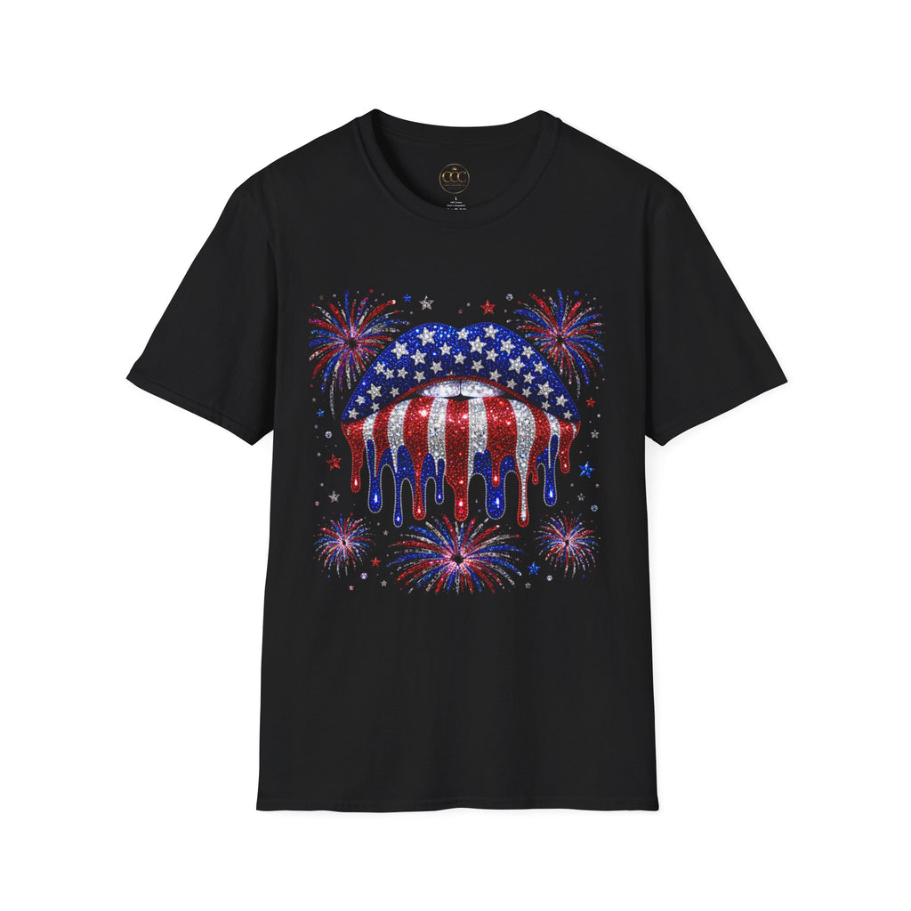 Red White & Blue Patriotic Lips Graphic Tee | USA Summer Shirt