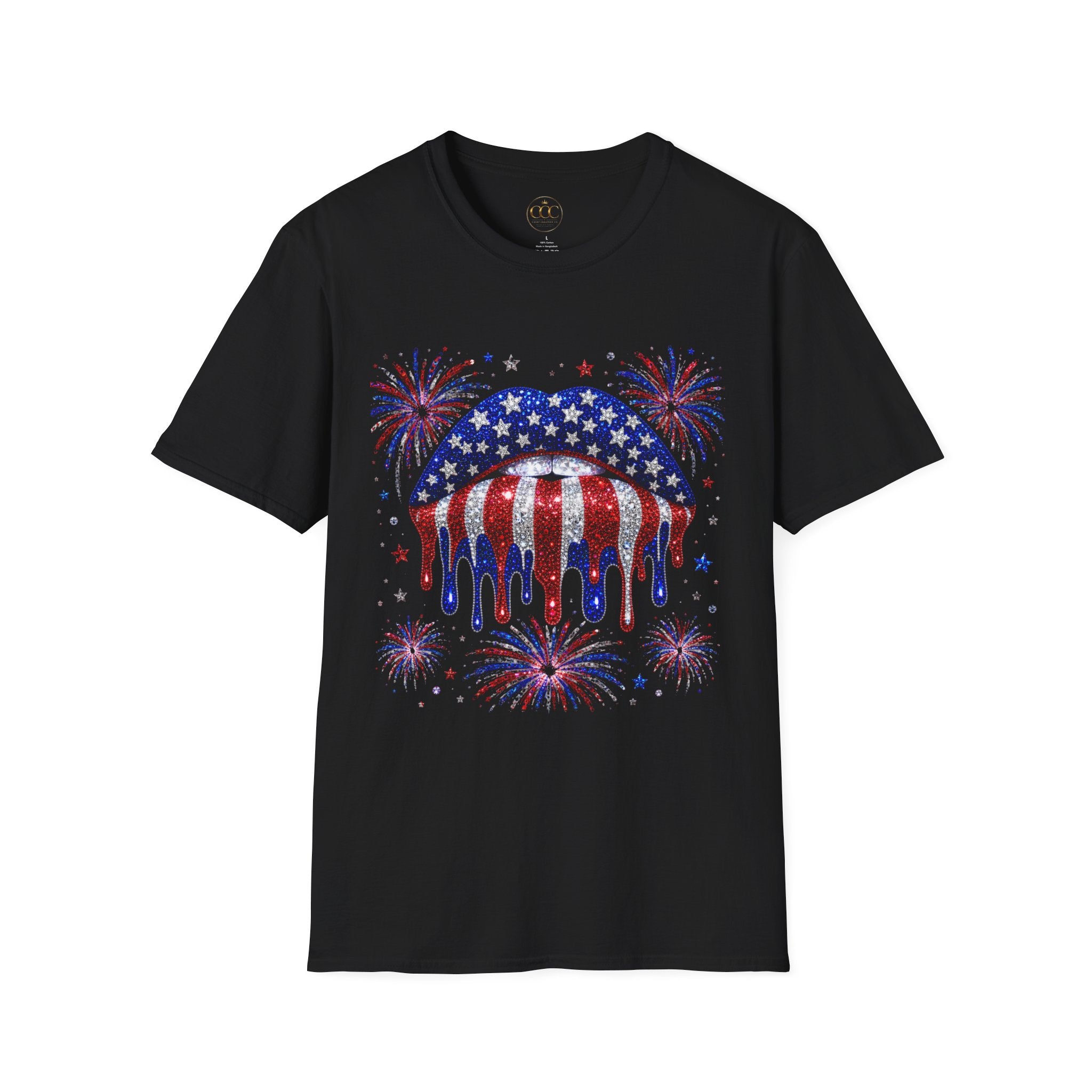 Red White & Blue Patriotic Lips Graphic Tee | USA Summer Shirt