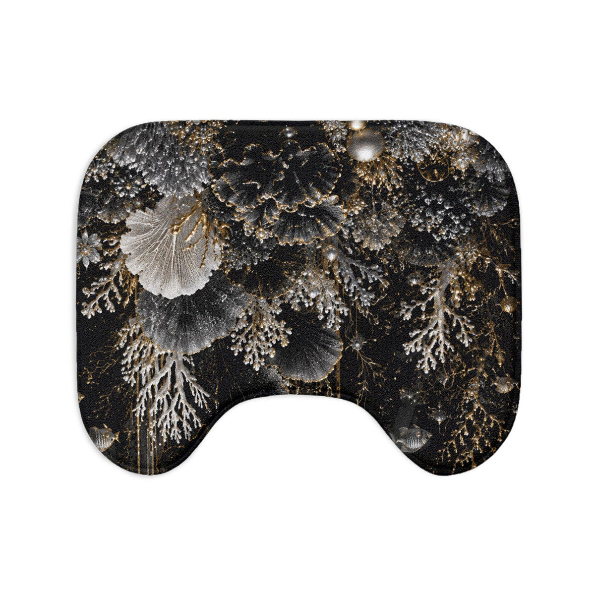 Oceanic Gold Floral Bath Mat Set — 3-Piece Luxe Bathroom Rug