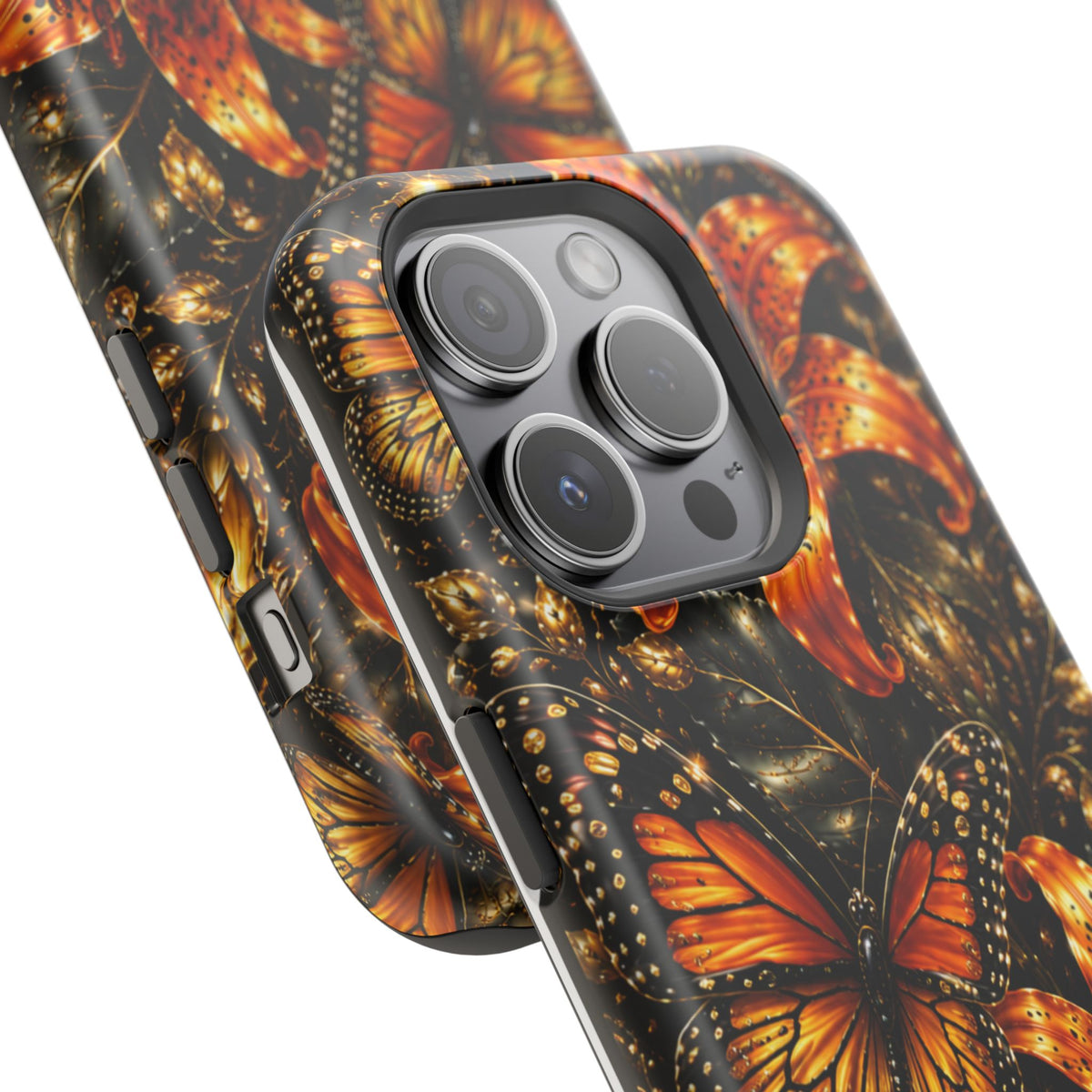 Floral Monarch Phone Case — Orange Sunflower & Butterfly Magnetic Impact-Resistant Case