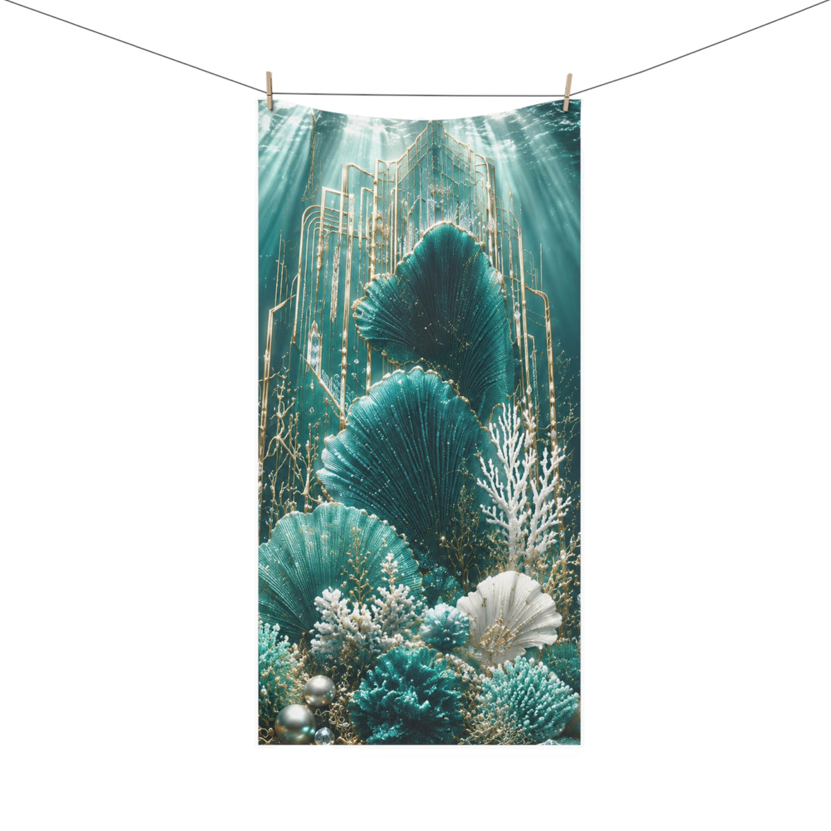 Ocean Teal Seashell Bath  Towel