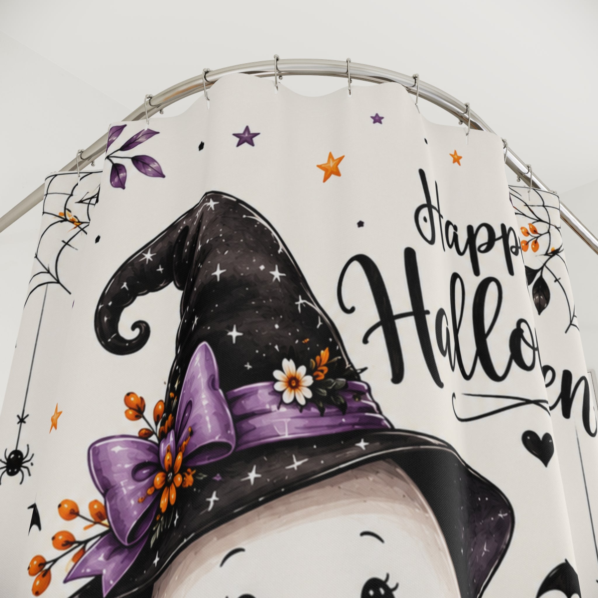 Happy Halloween Cute Ghost Shower Curtain | Halloween Bathroom Decor