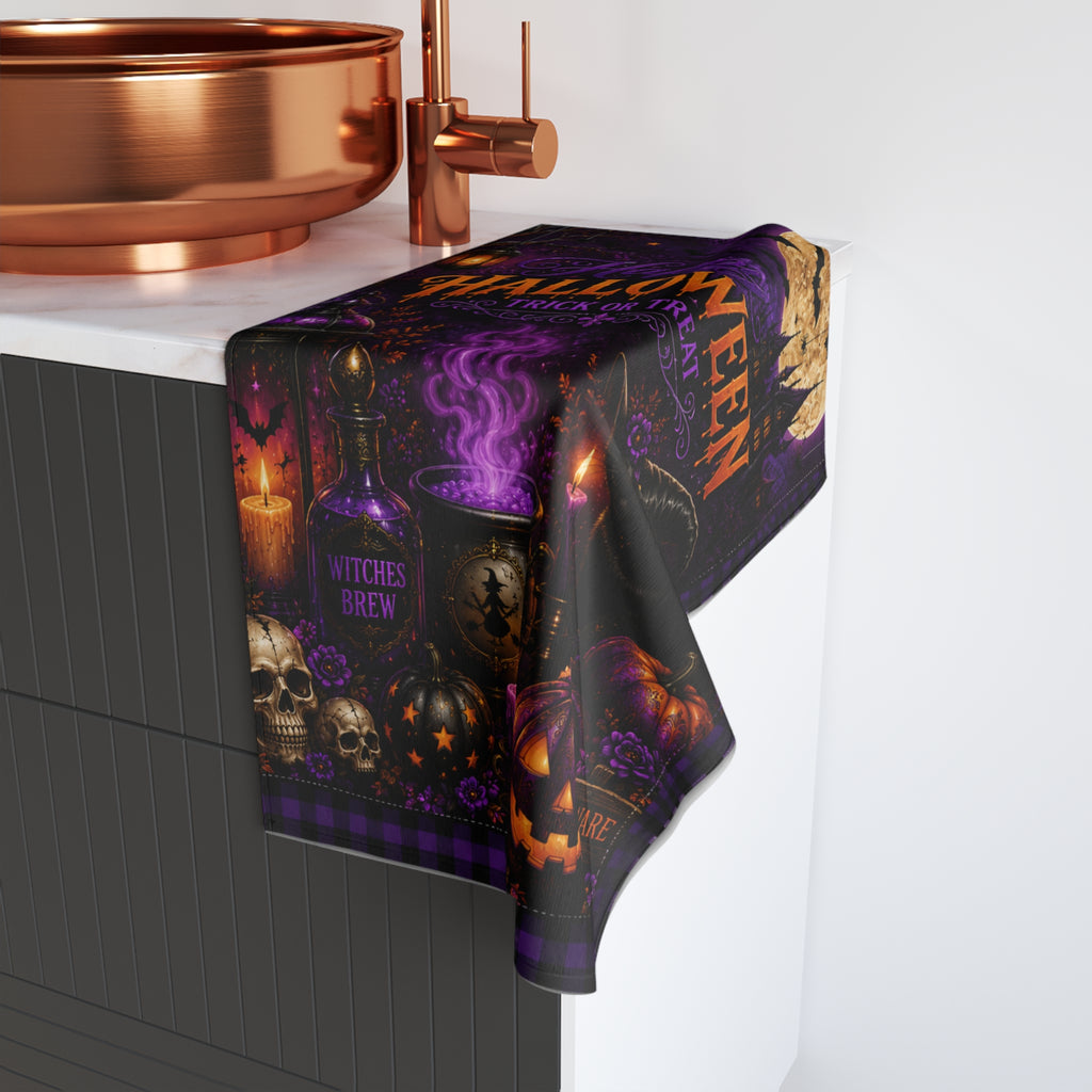Halloween Trick or Treat Hand Towel | Dark Gothic Halloween Bathroom Decor