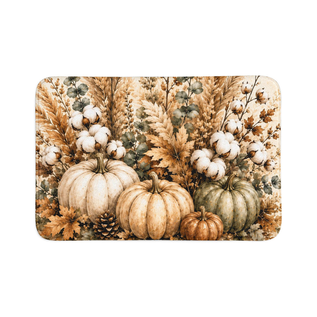 Autumn Harvest Toilet Lid Cover & Bath Mat Set | Pampas Grass Pumpkin Botanical Bathroom Decor