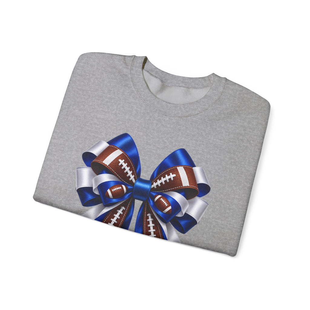 Football Ribbon Crewneck Sweatshirt — Blue & Brown Game Day Bow Design