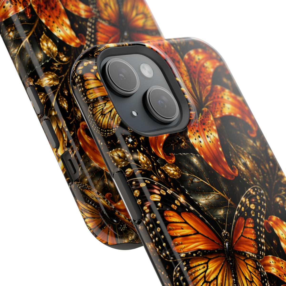Floral Monarch Phone Case — Orange Sunflower & Butterfly Magnetic Impact-Resistant Case