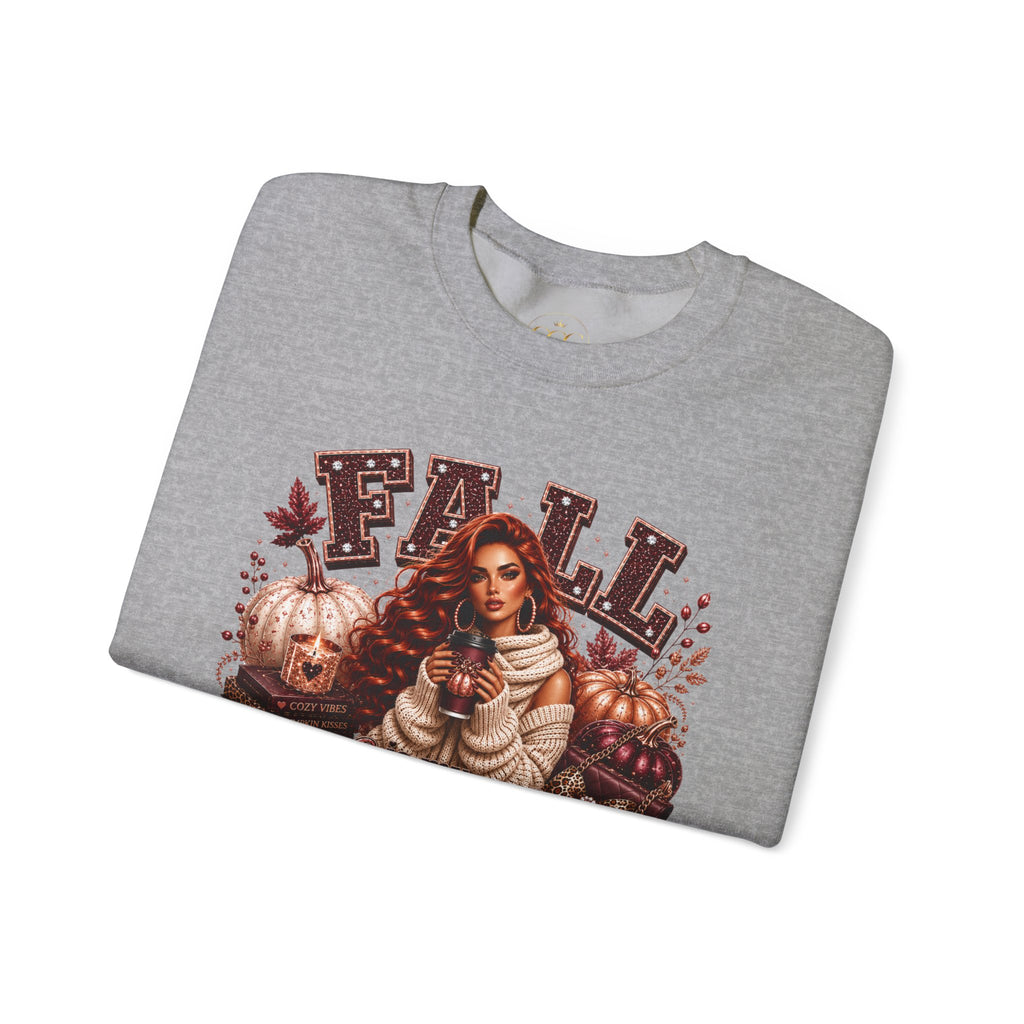 Fall Pumpkin Season Crewneck Sweatshirt — Autumn Girl & Pumpkin Graphic
