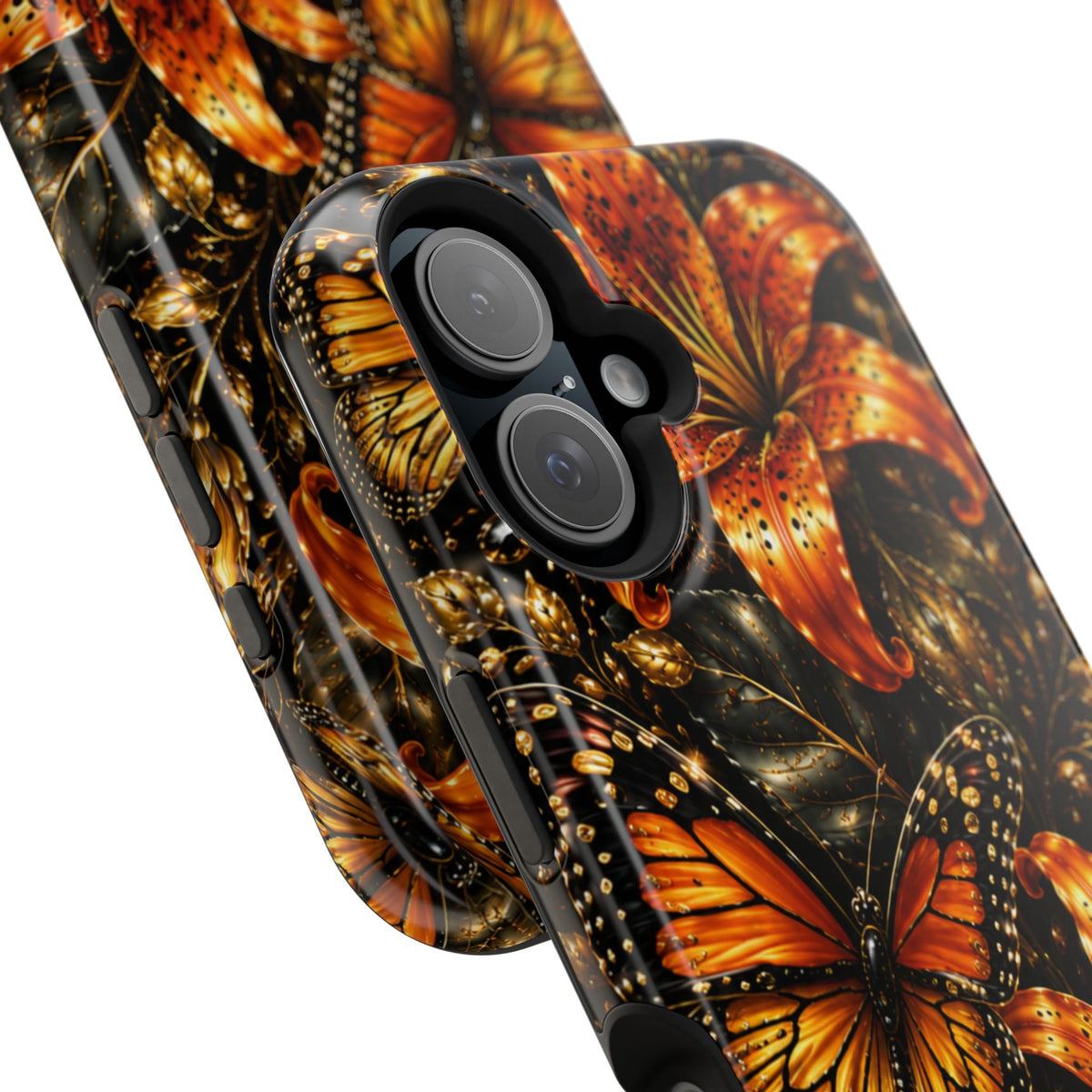 Floral Monarch Phone Case — Orange Sunflower & Butterfly Magnetic Impact-Resistant Case