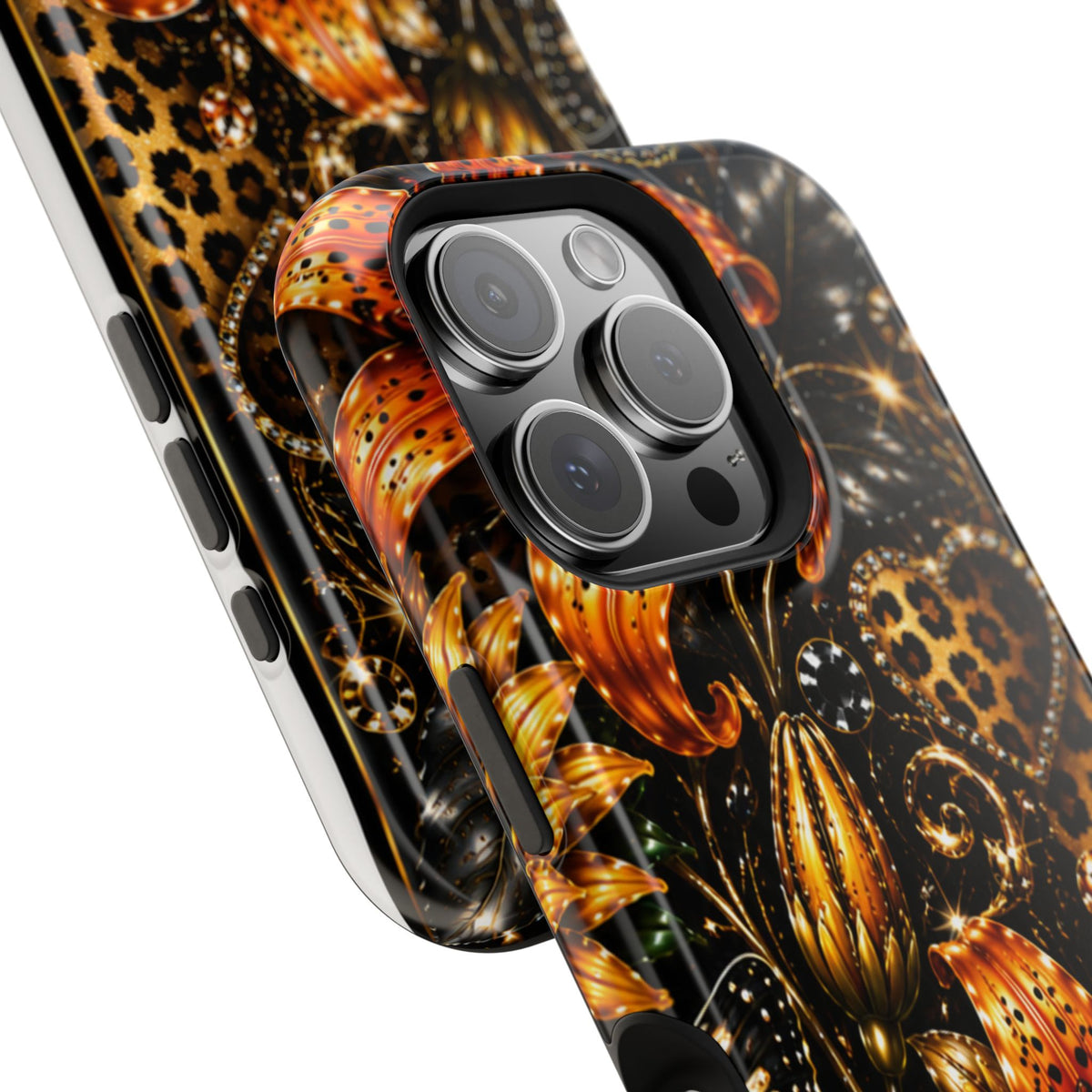 Floral Leopard Phone Case — Orange Lily Magnetic Impact-Resistant