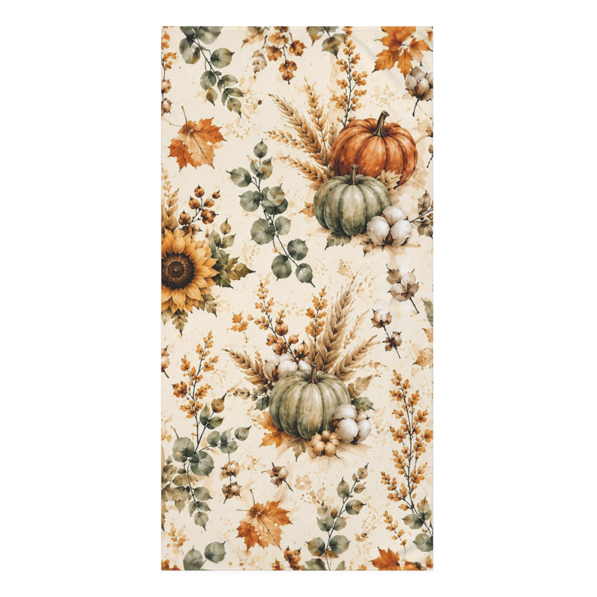 Autumn Harvest Bath Towel | Watercolor Pumpkin Sunflower Fall Bathroom Decor