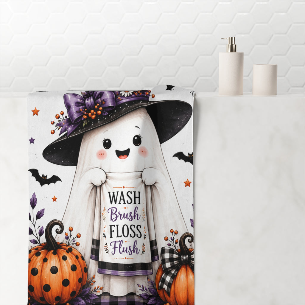 Happy Halloween Ghost Bath Towel | Halloween Bathroom Decor