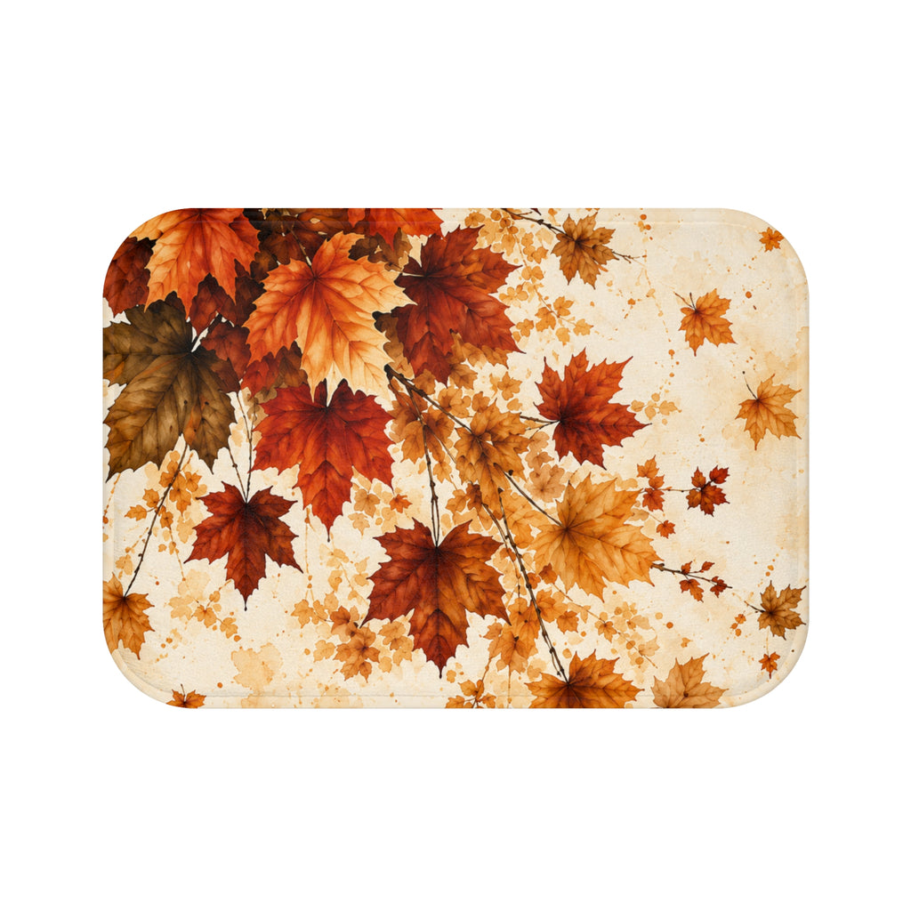 Autumn Maple Leaf Bath Mat | Watercolor Fall Foliage Bathroom Decor