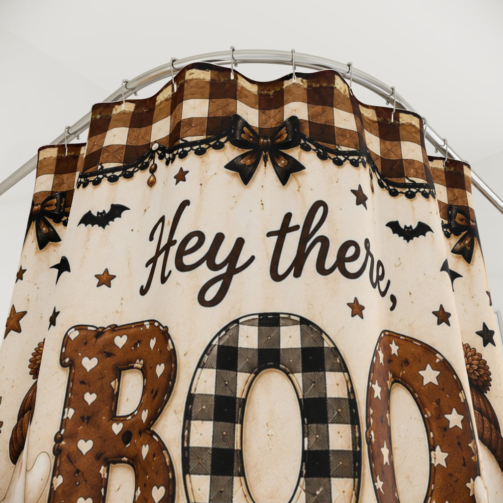 Hey There Boo Shower Curtain | Rustic Plaid Halloween Bathroom Decor