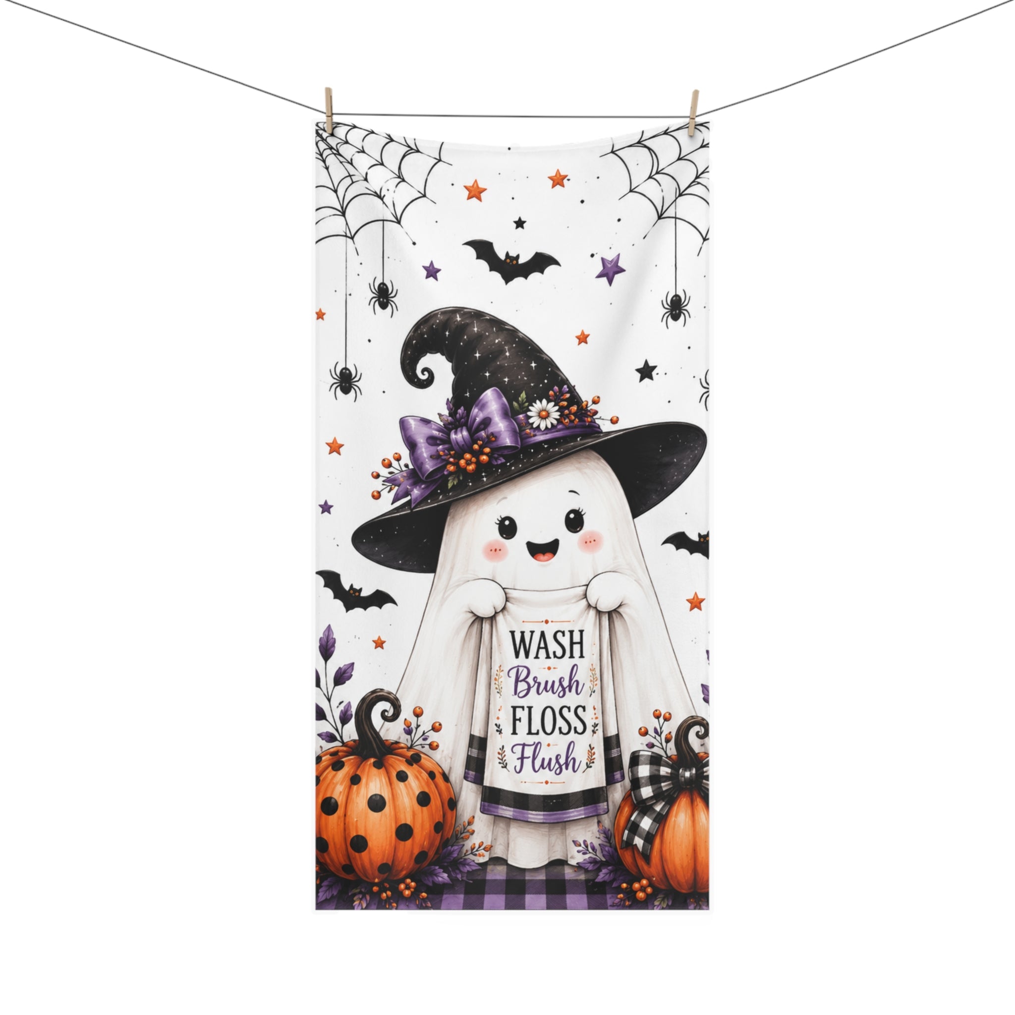 Happy Halloween Ghost Bath Towel | Halloween Bathroom Decor