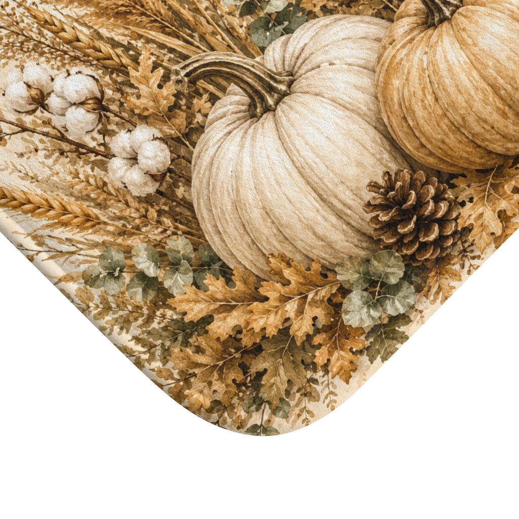 Autumn Harvest Bath Mat | Pampas Grass & Pumpkin Botanical Fall Bathroom Decor