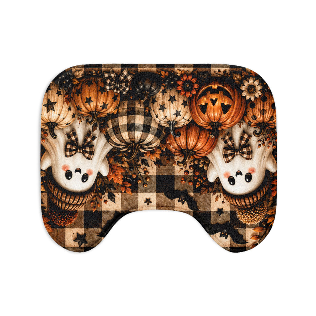 Hey There Boo Toilet Lid Cover & Bath Mat Set | Rustic Plaid Halloween Bathroom Decor