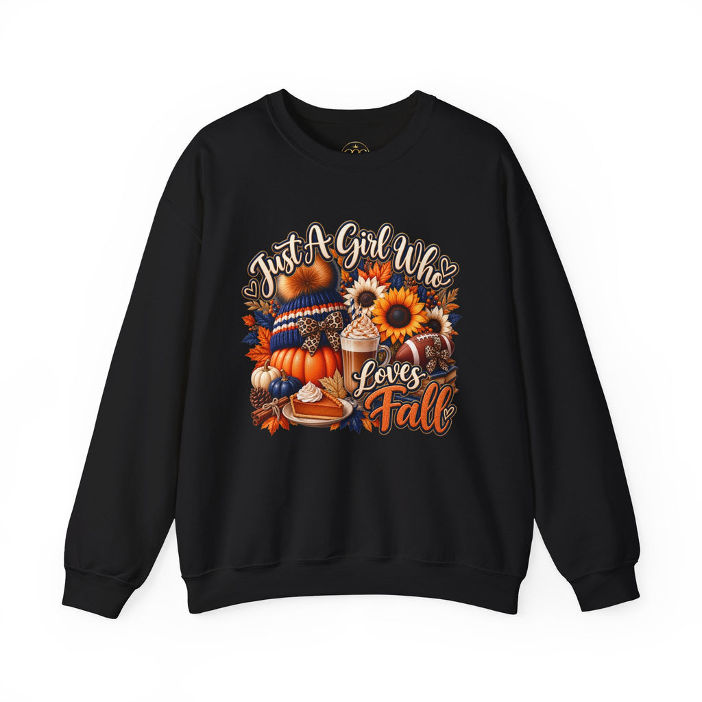 Crewneck Sweatshirt — "Just A Girl Who Loves Fall" Pumpkin & Sunflower Autumn Graphic