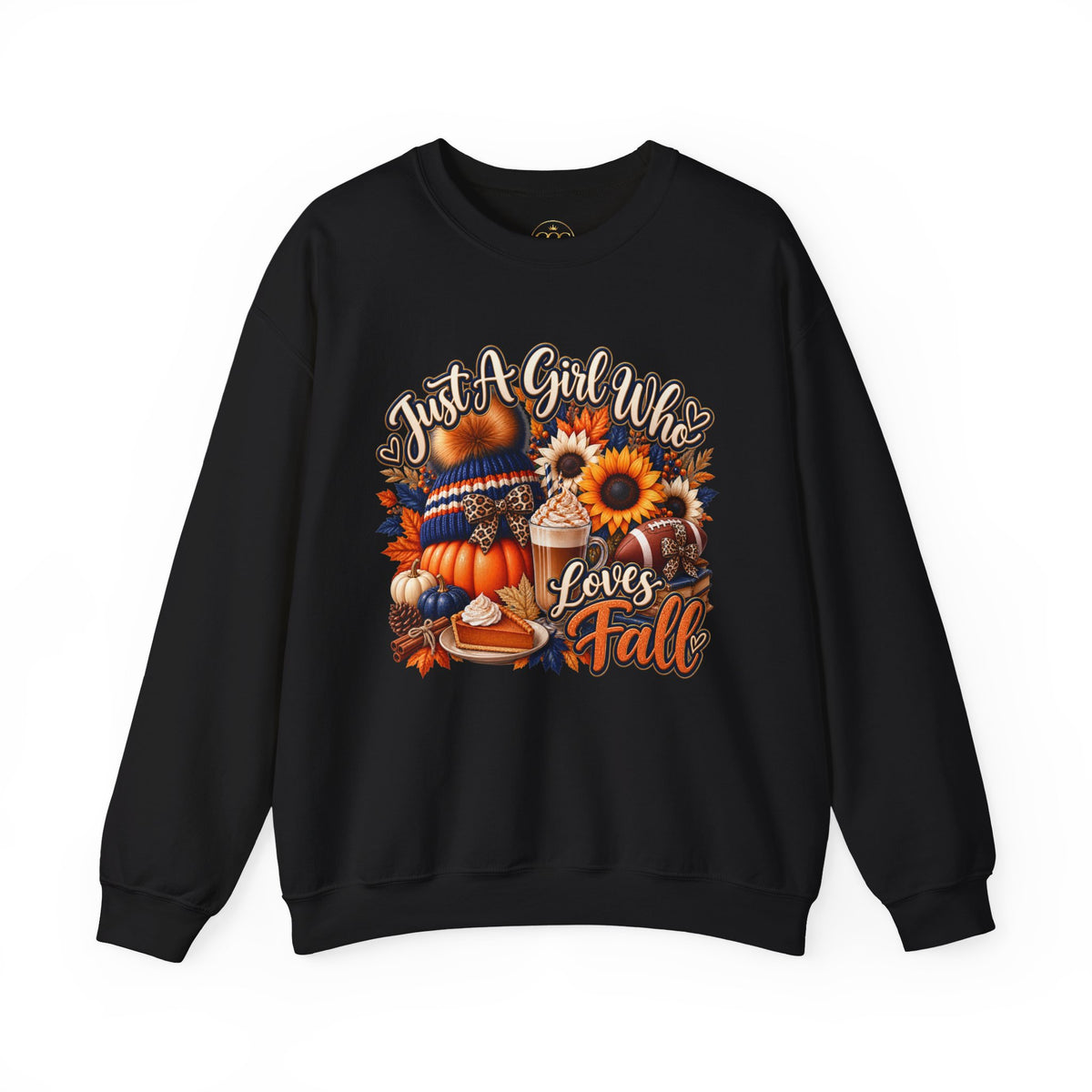 Crewneck Sweatshirt — "Just A Girl Who Loves Fall" Pumpkin & Sunflower Autumn Graphic