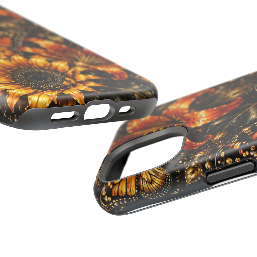 Floral Monarch Phone Case — Orange Sunflower & Butterfly Magnetic Impact-Resistant Case