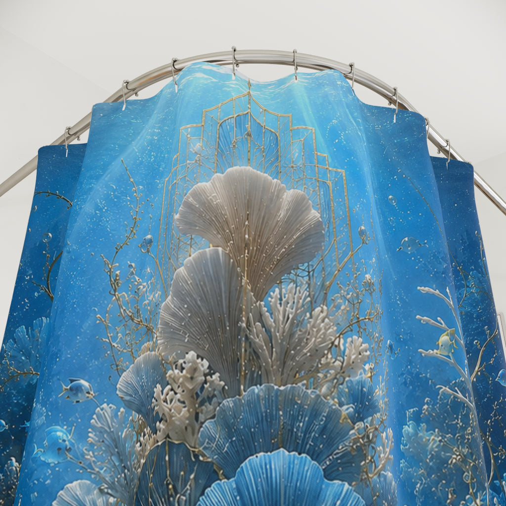 Underwater Coral Forest Shower Curtain — Ocean Blue Seascape Bathroom Decor