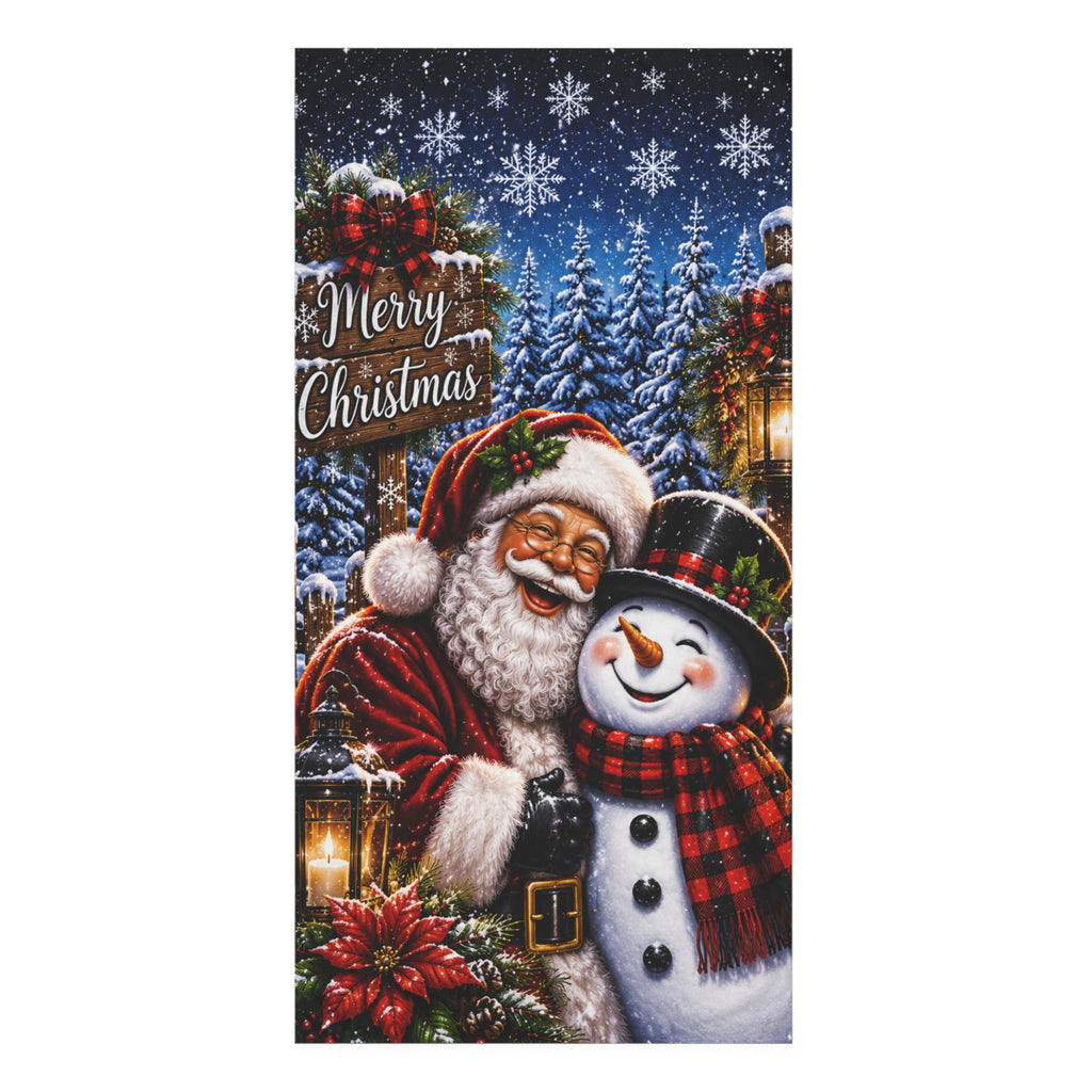 Merry Christmas Santa & Snowman Bath Towel | Holiday Bathroom Decor