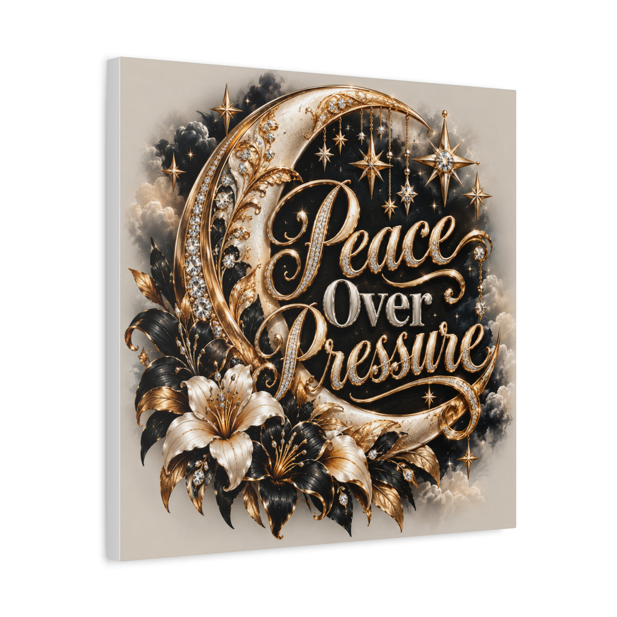 Peace Over Pressure™ Luxury Celestial Wall Art Canvas | Black, Gold & Cream Inspirational Home Décor