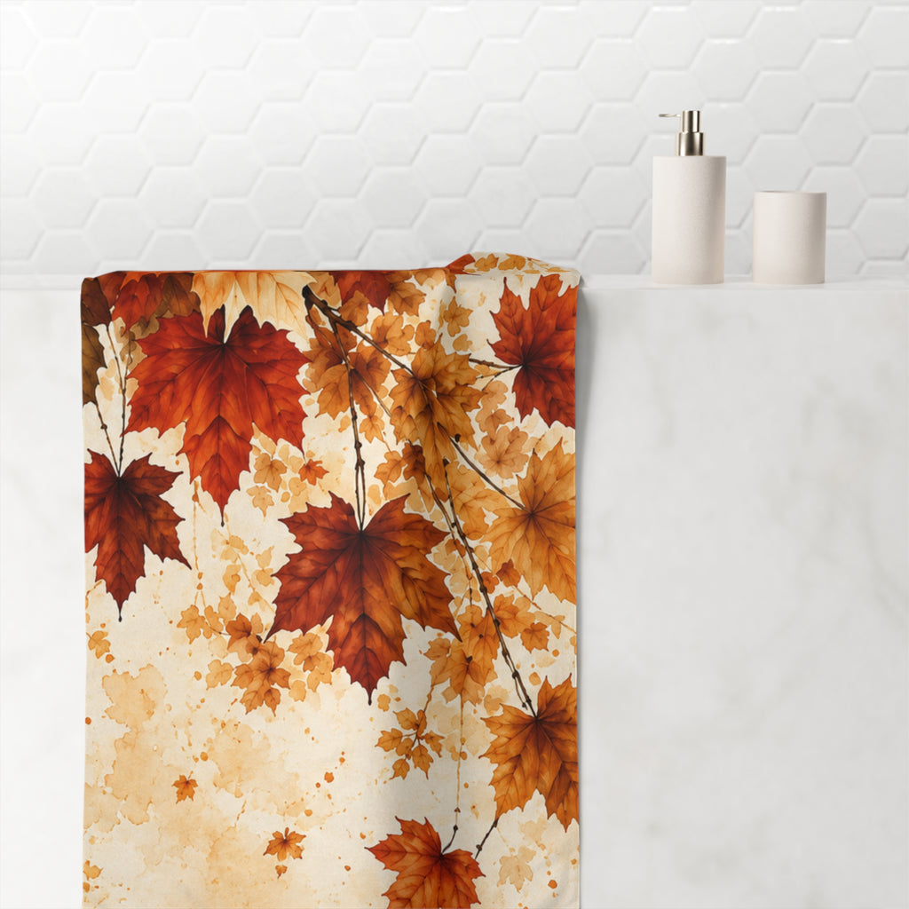 Autumn Maple Leaf Bath Towel | Watercolor Fall Foliage Bathroom Decor