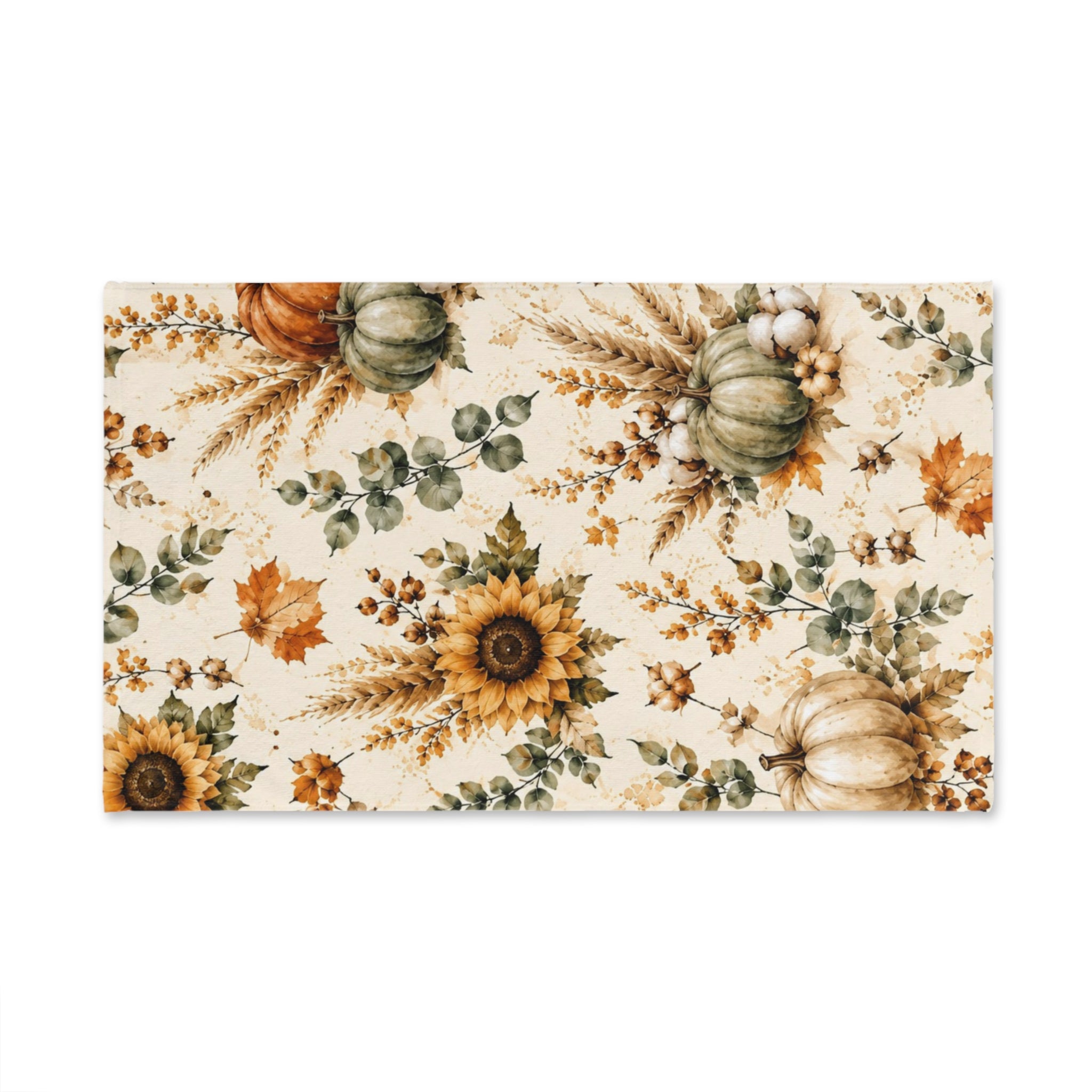 Autumn Harvest Hand Towel | Watercolor Pumpkin Sunflower Fall Bathroom Decor