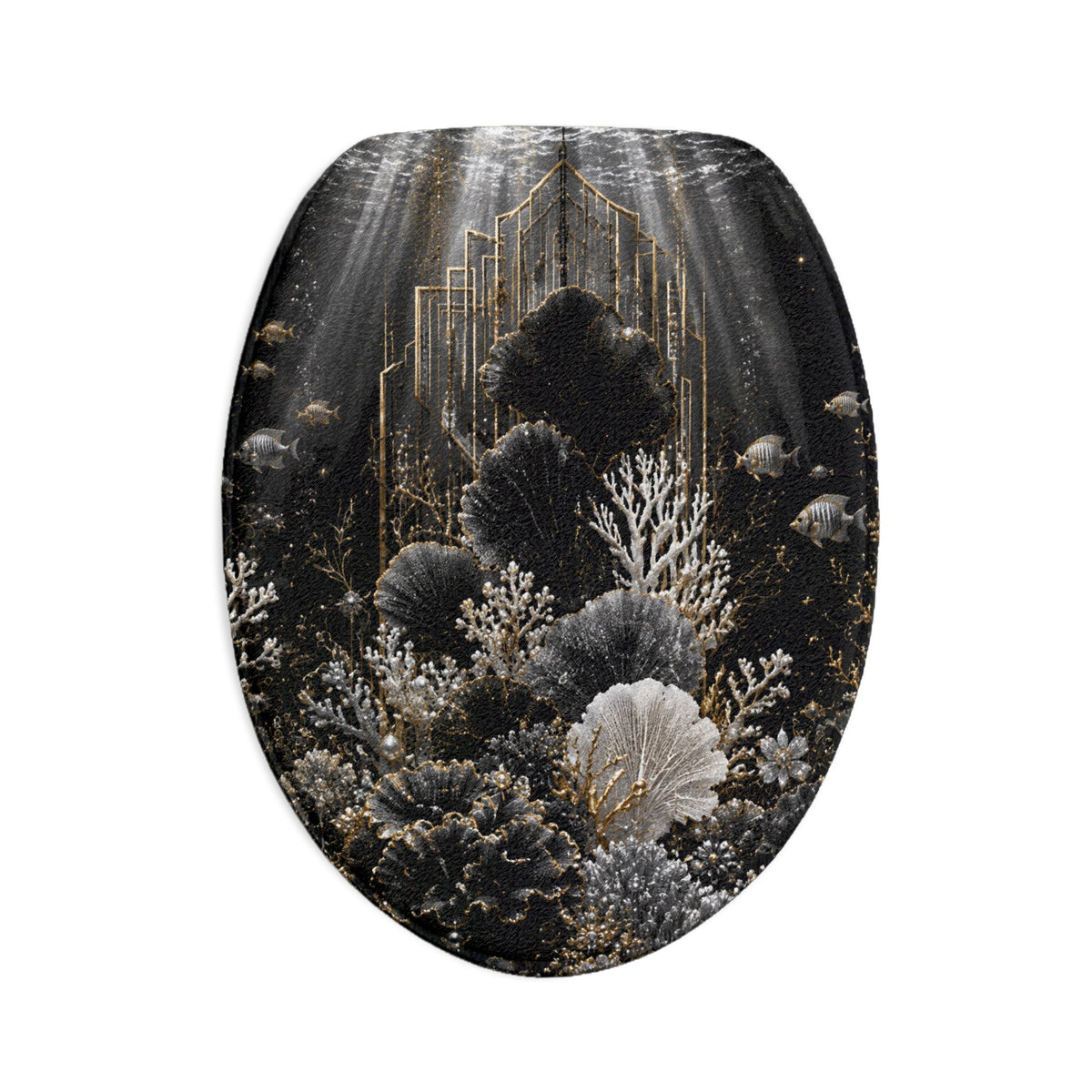 Oceanic Gold Floral Bath Mat Set — 3-Piece Luxe Bathroom Rug