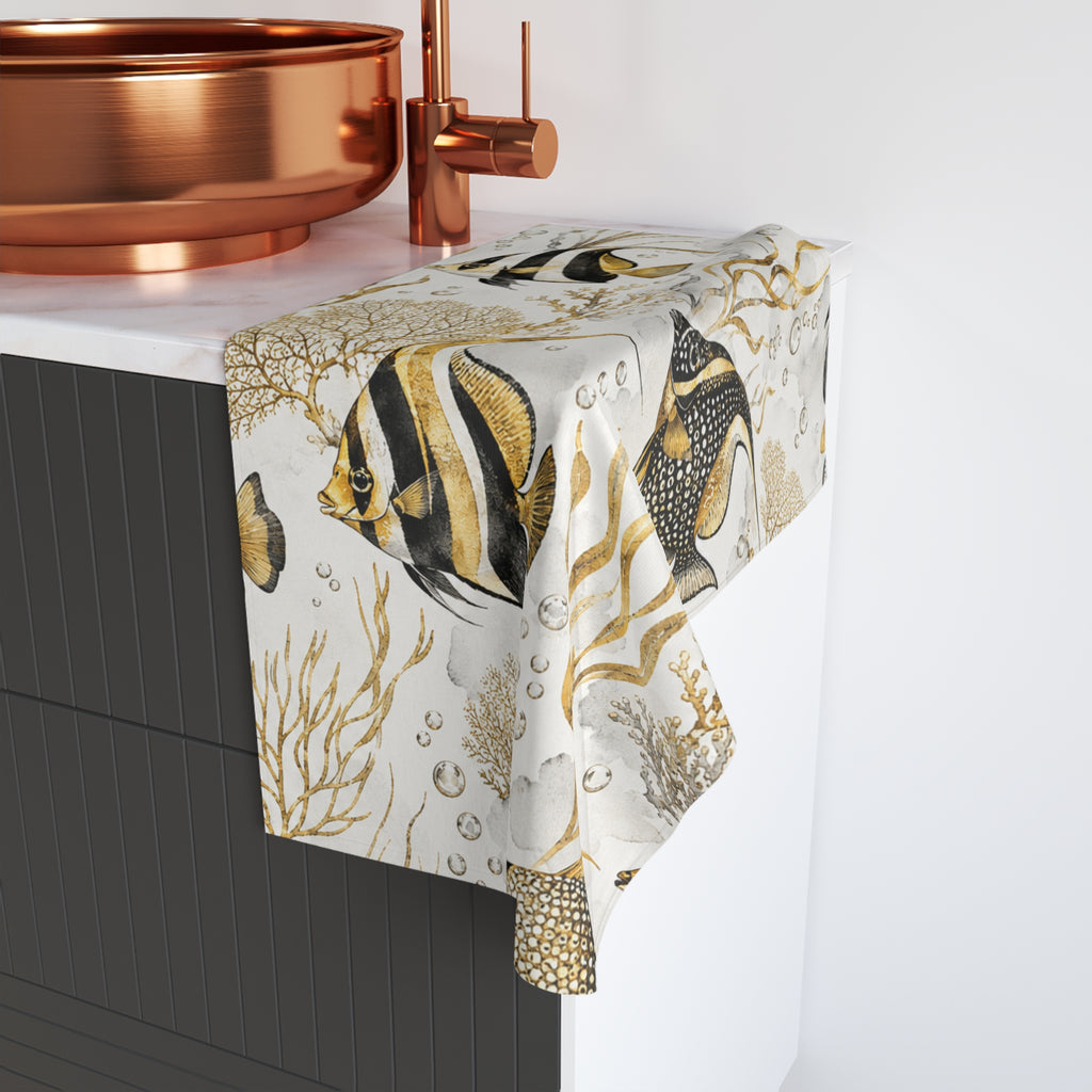 Coastal Gold Angelfish Hand Towel – Nautical Bathroom & Kitchen Decor