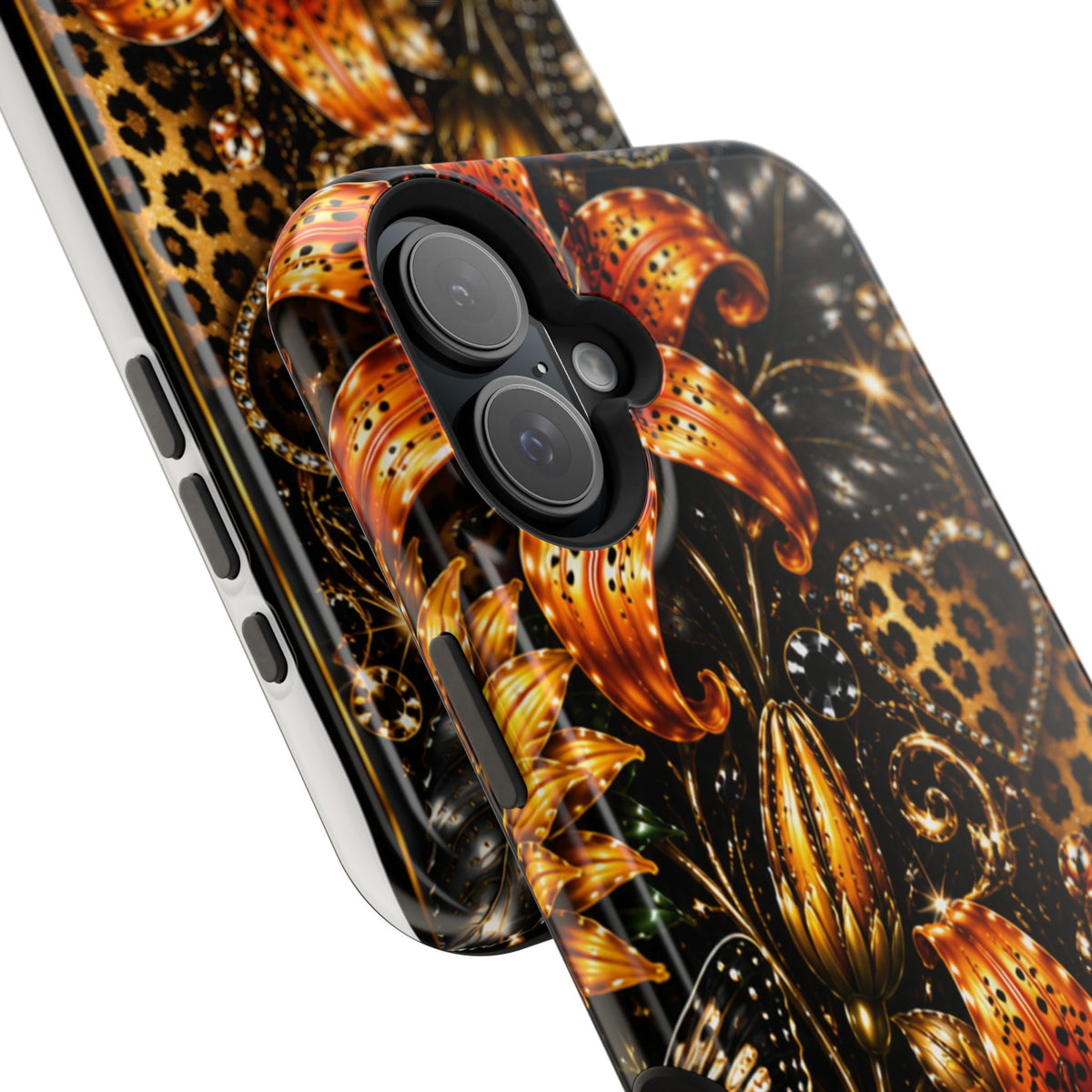 Floral Leopard Phone Case — Orange Lily Magnetic Impact-Resistant