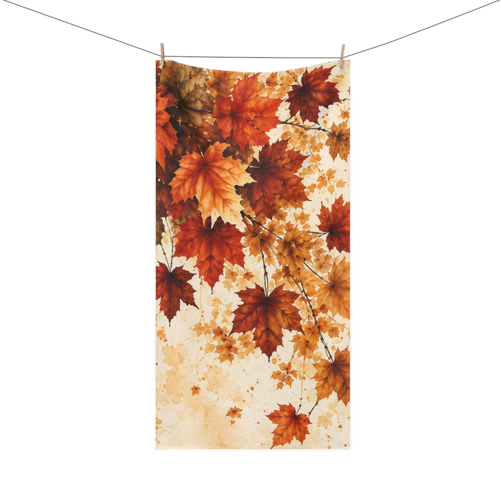 Autumn Maple Leaf Bath Towel | Watercolor Fall Foliage Bathroom Decor