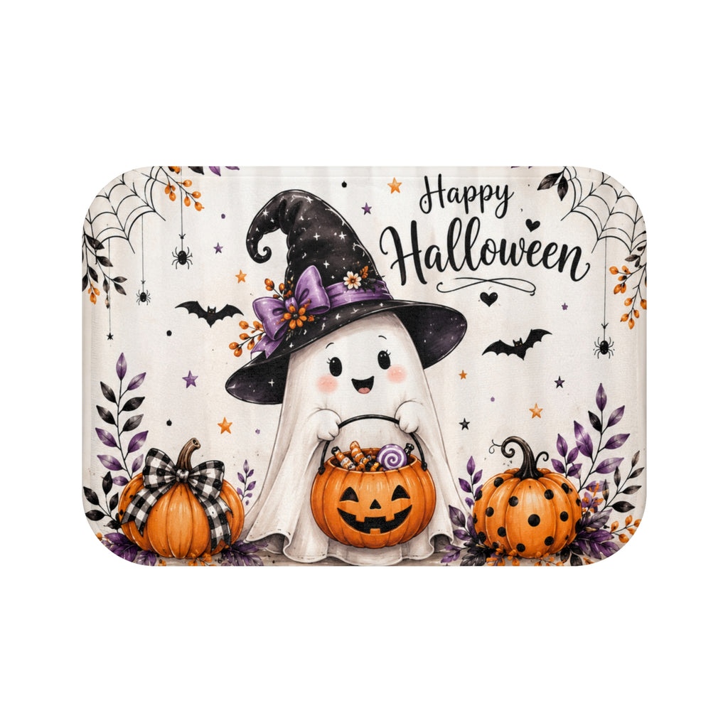Happy Halloween Ghost Bath Mat | Cute Halloween Bathroom Decor