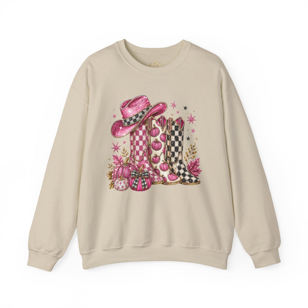 Cowgirl Cowboy Boots & Hat Sweatshirt — Pink Western Graphic Crewneck