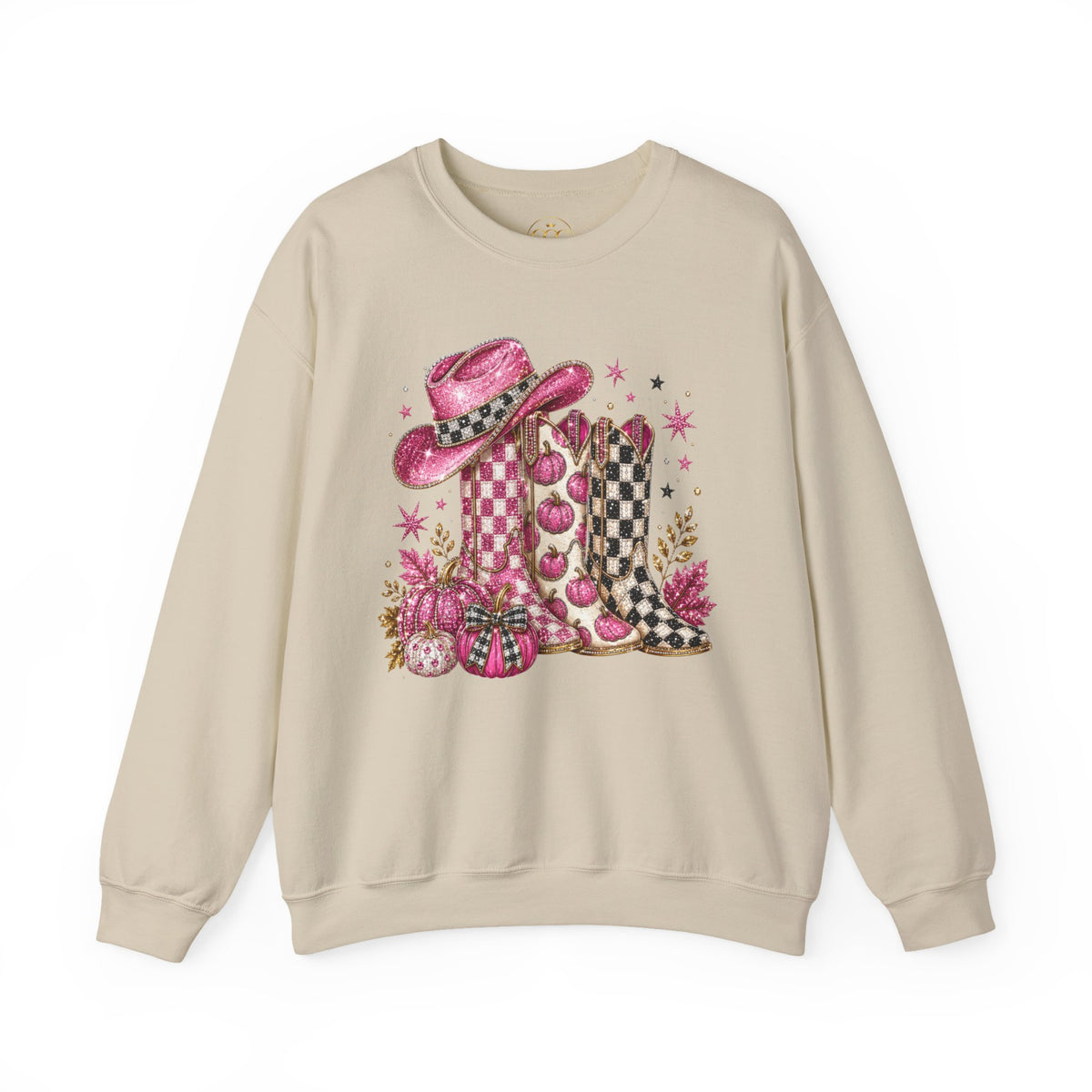 Cowgirl Cowboy Boots & Hat Sweatshirt — Pink Western Graphic Crewneck