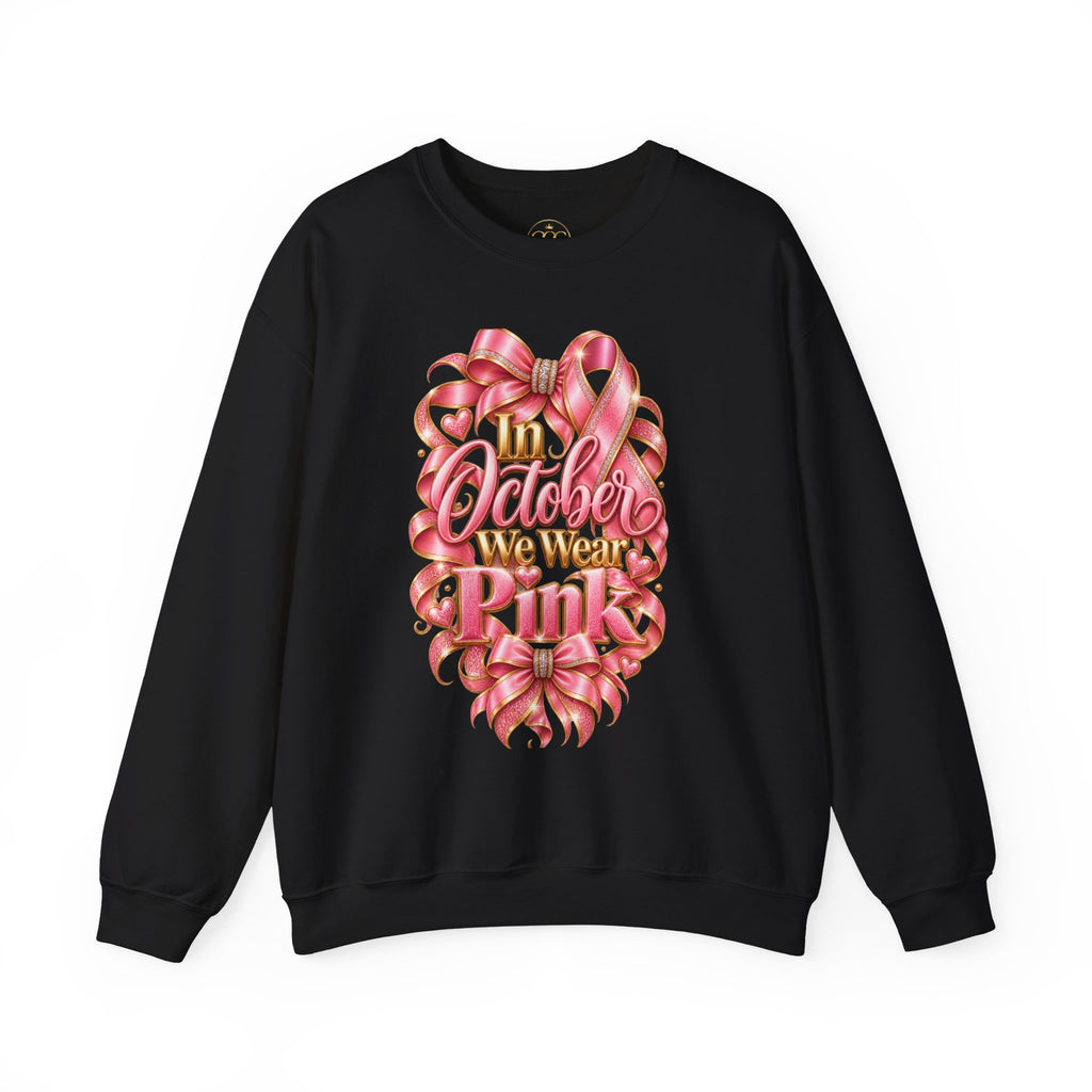 In October We Wear Pink Breast Cancer Awareness Sweatshirt | Pink Ribbon & Bow Crewneck | Support & Hope Shirt