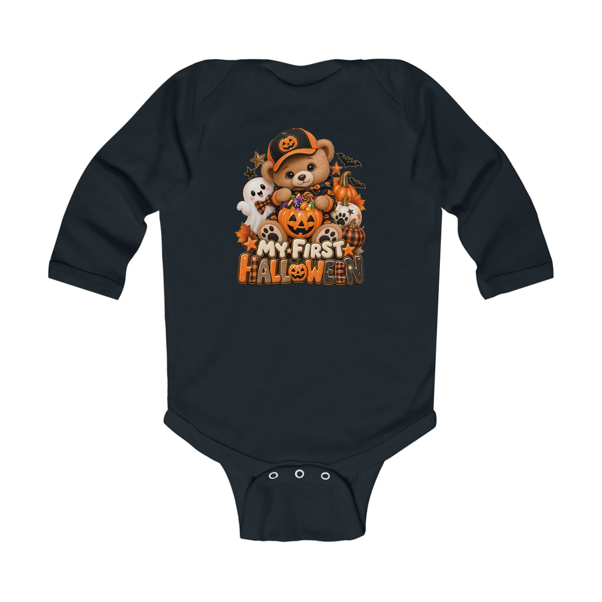 My First Halloween Baby Long Sleeve Onesie | Pumpkin Bear Graphic