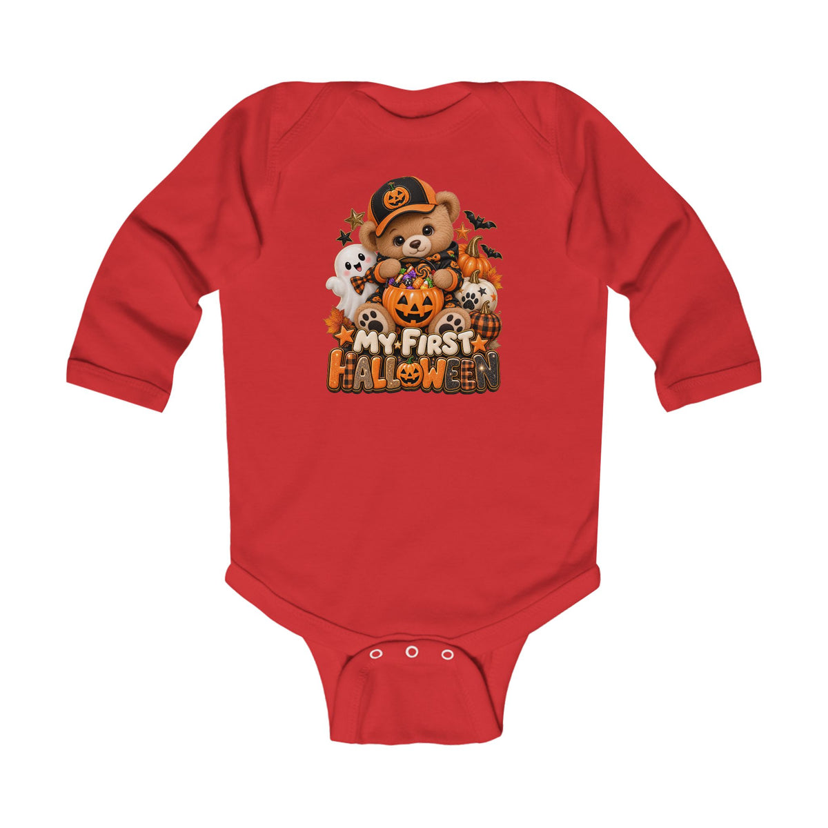 My First Halloween Baby Long Sleeve Onesie | Pumpkin Bear Graphic